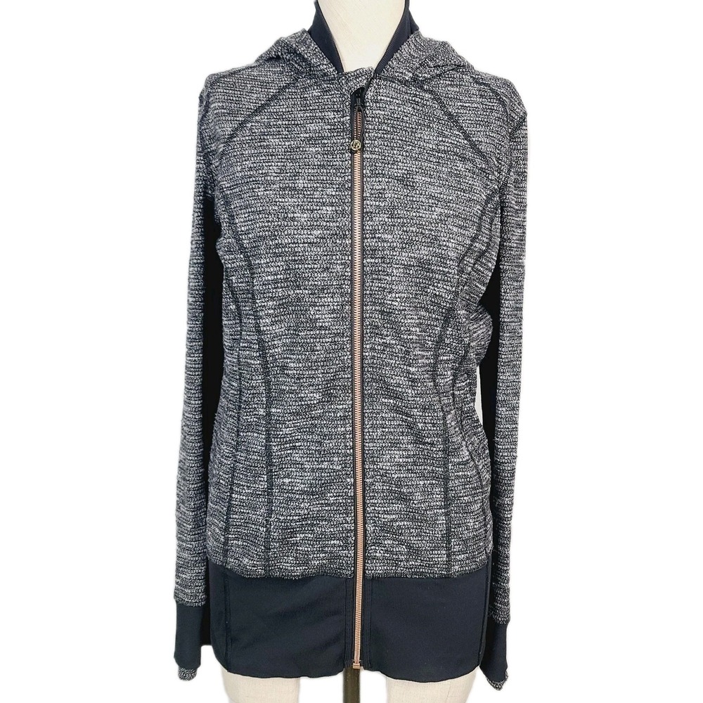 Lululemon Daily Practice Full Zip Hoodie Black Gray Pockets Nylon Blend 8...